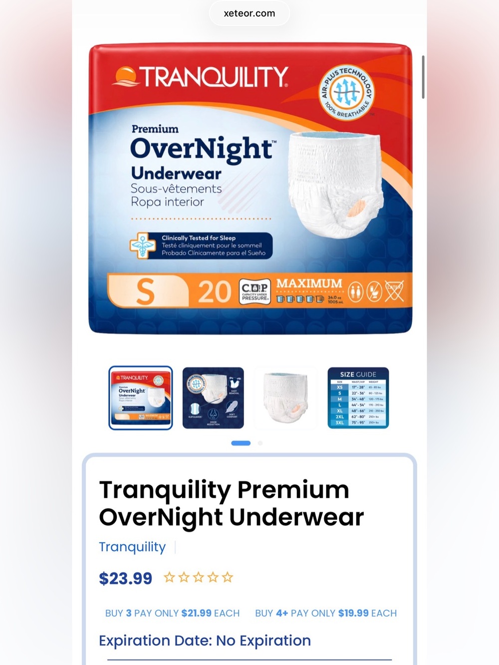 (4) Tranquility by Colorado Clothing Premium Overnight Underwear - Small